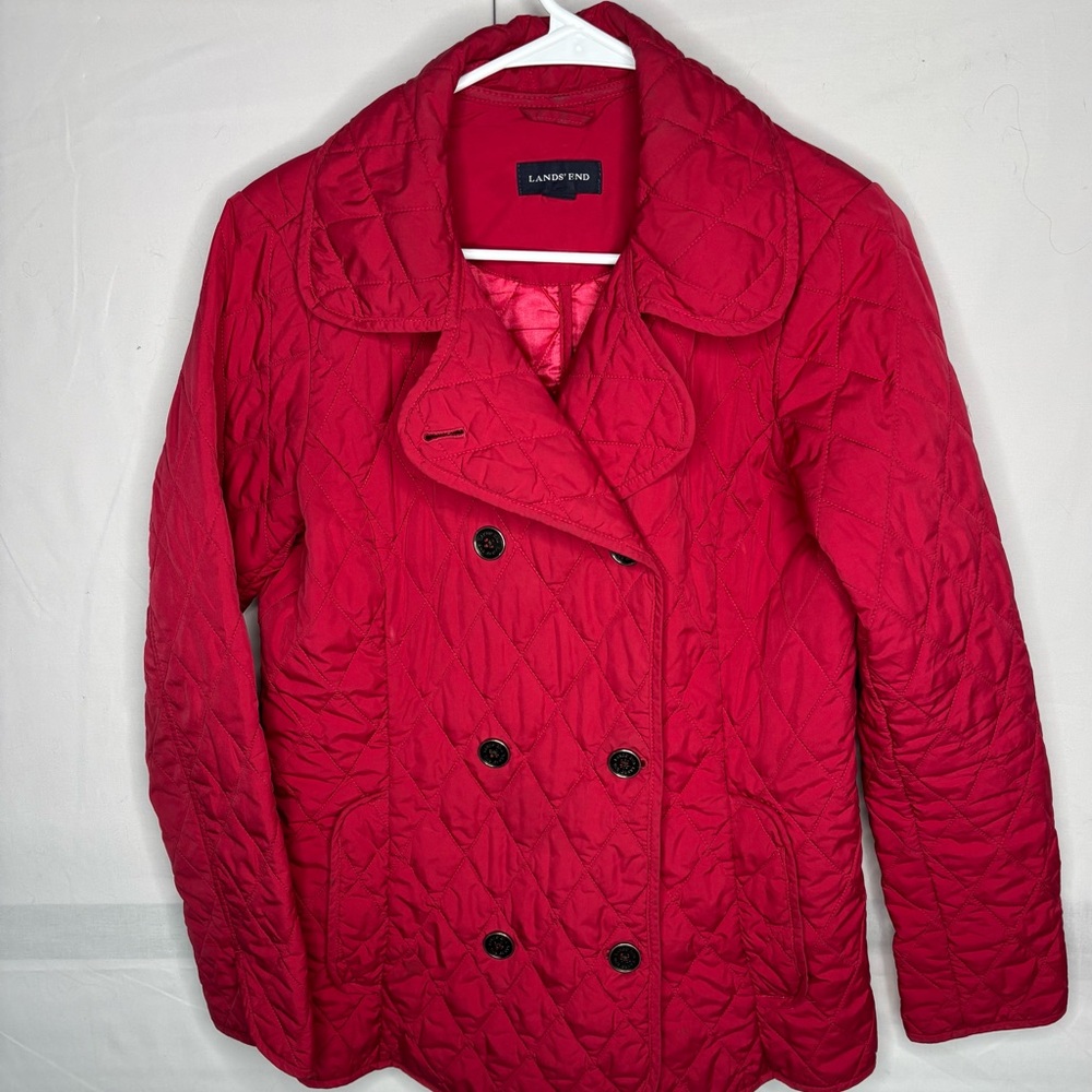 LANDS END WOMENS JACKET Coat RED Quilted Small 6-8 Winter‎